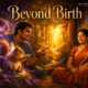 Cover illustration for Beyond Birth featuring a young man, a mystical squirrel, and a serene mother in a glowing forest, symbolizing reincarnation, destiny, and the eternal bond of love beyond birth