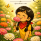 Cover illustration for Nandini featuring a joyful young girl surrounded by blooming flowers and butterflies, symbolizing innocence, happiness, and the beauty of life
