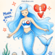 Cover illustration for Miara Beach featuring a serene blue-haired mermaid with a broken heart, symbolizing love, heartbreak, healing, and hope beneath the sea.