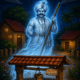 Cover illustration for The Wishing Well featuring a mystical guardian spirit emerging from an ancient wishing well, symbolizing hope, destiny, and the power of wishes.